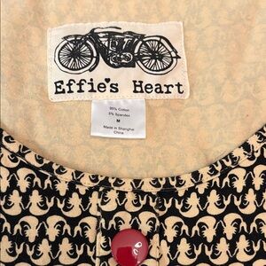 Effie's Heart Black and Cream Top with Red Accent Buttons. Size Medium